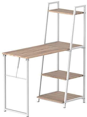 HOMCOM Scrivania Pieghevole con Libreria a 4 Livelli, Scrivania Salvaspazio in Metallo e Legno, 106x48x128cm, Rovere