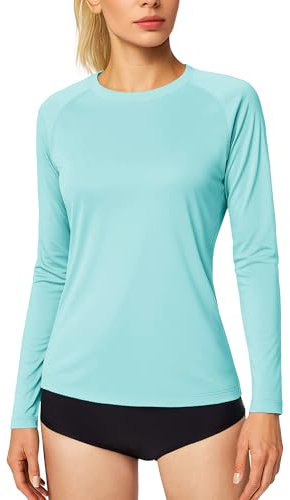 MAGCOMSEN Laufshirt Damen Wandershirt Trainingsshirt Longsleeve Shirt Sonnenschutz Basic Quick Dry Sommer Seeblau S
