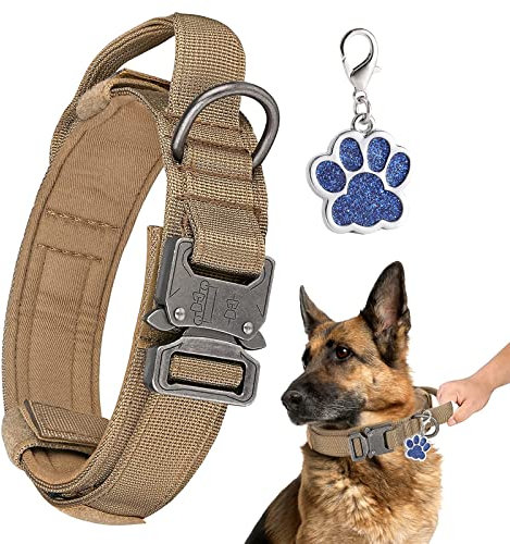 Verstellbares Hundehalsband Mit Kontrollgriff - Taktisch Mit Robuster Metallschnalle für Mittlere Und Große Hunde - Breit 3.8CM, K9 Nylon, L, Braun