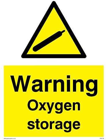 A5P Warnschild mit englischer Aufschrift: „Warning Oxygen Storage“, 150 x 200 mm, 5 Stück