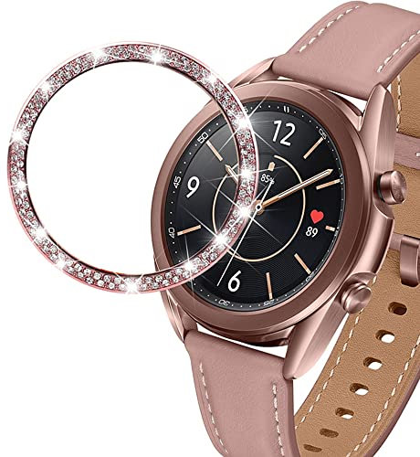 DEALELE Uhrengehäuse Kompatibel mit Samsung Galaxy Watch 3 41mm, Glitzer Strass Edelstahl Metall Lünette Ring Kleber Abdeckung Kratzfest Schutzabdeckung, Bronze