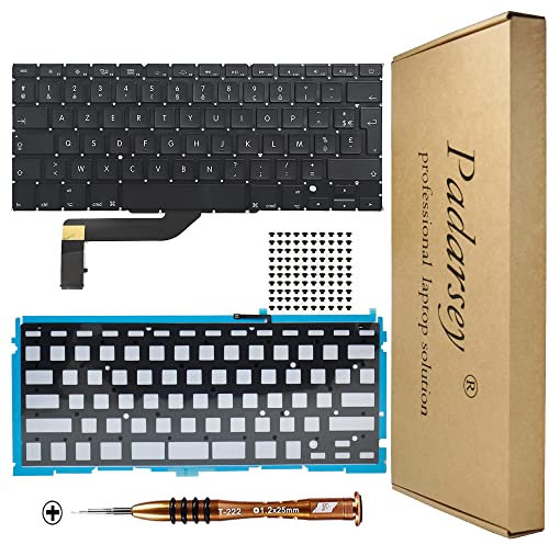 Pardarsey Remplacement de clavier de fond français clavier rétroéclairé français avec 80 vis PCE compatible avec MacBook Pro Retina 15 pouces A1398 2013-2015 avec tournevis