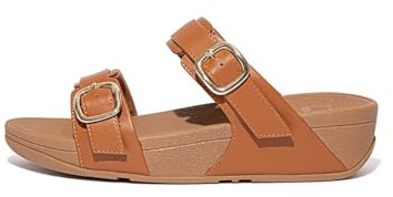 Fitflop Lulu Adjustable Leather Slides Damen Slide Sandalen, hellbraun, 41 EU