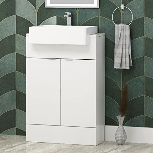 Royal Bathrooms Elena 600mm 2 Door Floor Standing Vanity Unit Storage Cabinet with Semi Recessed Basin - Gloss White