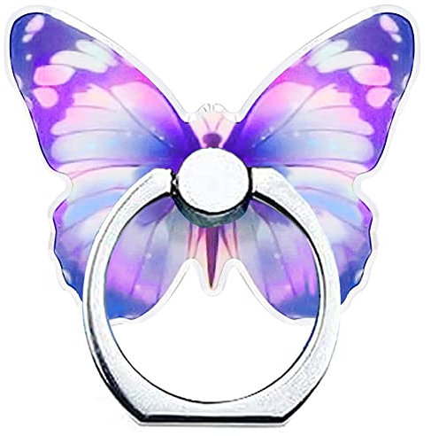 Kinizuxi Mobile Phone Ring Holder Stand, Cute Butterfly Cell Phone Ring Hand Grip Holder 360° Rotation Finger Kickstand with Knob Loop for iPhone, All Android Smartphone,Tablet (Purple)