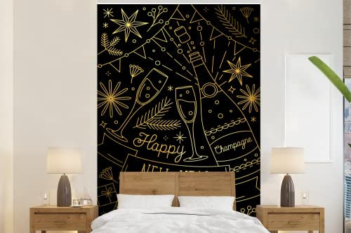 Selbstklebend Tapete Wandpapier Wandaufkleber Fototapete Tapeten Wanddeko 225x350 cm Neujahr - Champagner - Gold - Muster