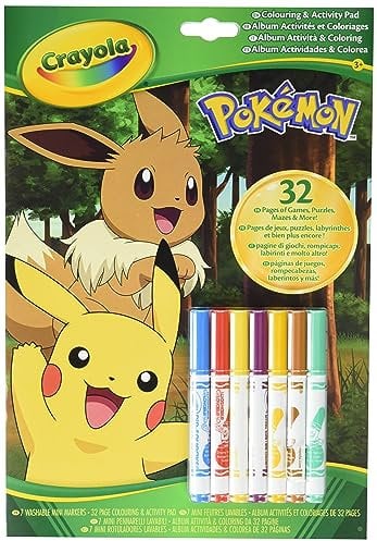 CRAYOLA - Libro Actividades Pokemon, 32 páginas para Colorear y 7 rotuladores Lavables, 04-2746G
