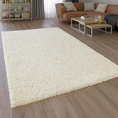 Teppich-Traum Moderner Shaggy Teppich Hochflor Uni Creme 160x230 cm | Weich und kuschelig, pflegeleicht, robust, langlebig, allergikergeeignet, saugrobotergeeignet, Wohn- & Schlafzimmer