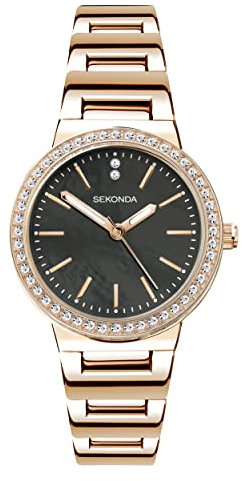 Sekonda Amelia Ladies 28mm Quartz Watch in Grey with Analogue Display, and Rose Gold Alloy Bracelet 40530