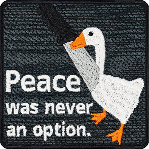 Gans Aufnäher lustiger Aufbügler Peace was never an option Patch zum annähen/aufbügeln | Jeans Flicken mit Stickerei Geschenk Applikation für alle Stoffe | 75x75mm