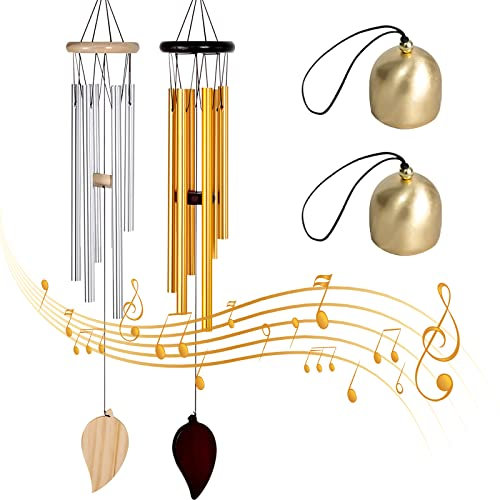 2 Stück Windspiele für Draußen Hängend 6 Rohre Wind Chimes Klangspiel mit 2 Stück Klingel, Chimes Metall Glockenspiel, Draußen Windspiele für Draußen Heimdekoration Geschenke Windspiel Garten