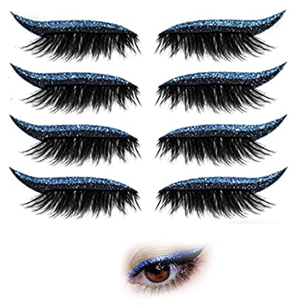 4 Paar Eyeliner Aufkleber, Wimpernaufkleber, Glitzer Glänzende Eyeliner Aufkleber, Wiederverwendbare Selbstklebende Eyeliner Und Wimpernaufkleber Mit Glitzer (Blue)