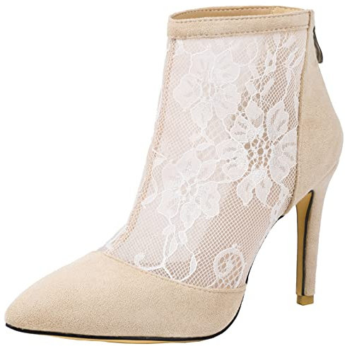 Smilice Stivali corti estivi da donna eleganti in pizzo, beige., 34 EU