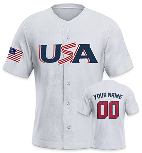 Yolovi Usa Personalisiertes Baseball Trikot 3D Stickerei/Druck World Baseball Jersey mit Ihrem Namen und Nummer Hip Hop Baseball Shirt für Herren Damen Kinder, Small-6X-Large