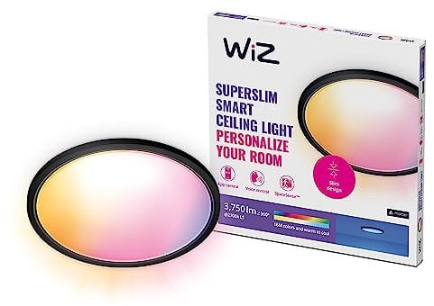 WiZ Tunable White and Color Superslim Deckenleuchte, 32 W, ø 545mm, LED Leuchte mit 16 Mio. Farben oder warm- bis kaltweißem dimmbarem Licht, smarte Lichtsteuerung über WLAN per Stimme/App, schwarz