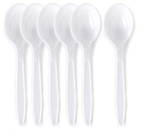 MORE FREE Cucharas Reutilizable de Plástico Blanco Juego de Cartón Reutilizable Cucharas Cuchillos Tenedores Vasos Platos Pajitas para Fiestas Buffets Bodas (16,60CM/100pcs, Cucharas Blanco)