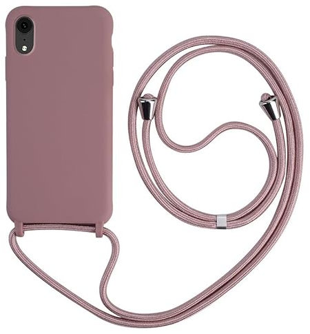 Keteen Handyband hülle für iPhone XR Handyhülle mit Band Slim Silikon hülle mit Abnehmbar Kordel Stossfest Bumper Cover zum Umhängen Necklace Handyhülle für iPhone XR-Pink