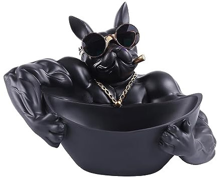 Tauzveok Französische Bulldogge Deko Figuren, Hunde Deko Skulptur Mit Schlüssel Aufbewahrung Tablett, Für Flur Wohnzimmer Fensterbank Desktop Ornament,Bulldoggen