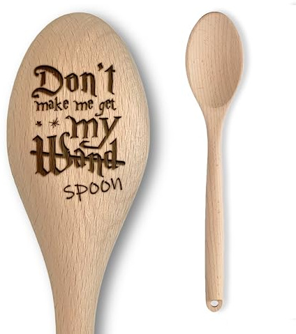 Harry le Magicien Cadeau de pâtisserie – Baguette cuillère en bois – Inscription gravée – Cadeau de cuisine pour homme et femme – Article non officiel pour fan (Don't Make Me Get My Wand)