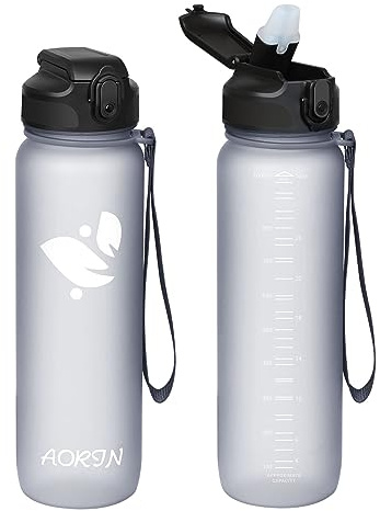 AORIN Gourde avec paille, 1 l, sans BPA, en Tritan, anti-fuite, convient pour le sport, le fitness, la course, le yoga, le vélo, l'extérieur