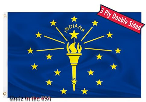Indiana Bundesstaatsflagge, 7,6 x 12,7 cm, doppelseitig, für den Außenbereich, 3 Schichten 240D Polyester, Nähen, 4 Reihen Faden, mit strapazierfähigem Segeltuchkopf und Messingösen, Indiana-Dekor für