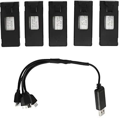 VINGVO Drone Batteries, 5pcs RC Drone Battery and Charging Cable Set, 3.7V 1800mAh RC Drones Lithium Battery, UAV Replacement Battery Drone Accessories for E88 E88PRO E525 PRO RC Drone