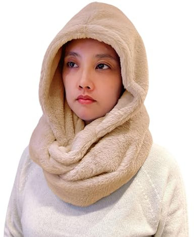 Lina & Lily Kapuzenschal Damen Winter Loop Schal aus Kunstfell (Beige)
