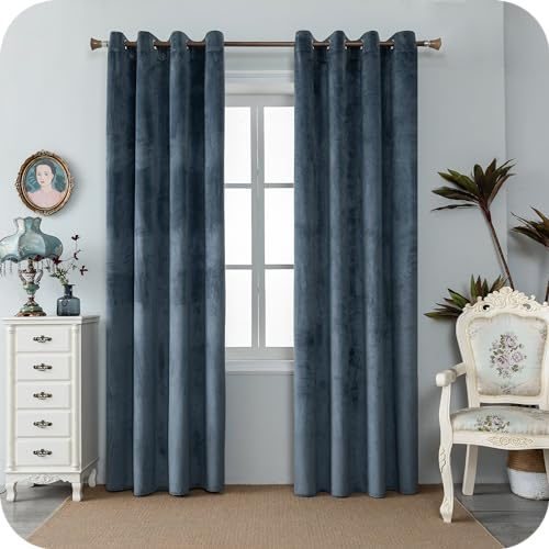 GIRASOLE HOME Adelaide Thermovorhänge aus Samt, weich, 2 Paneele, 140 x 200 cm, mit Ösen, Grau