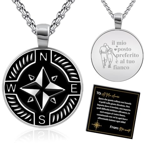 FANCIBAND Regalo San Valentino per Lui, Argento Collana Uomo Acciaio con Ancora Bussola, Regalo Uomo San Valentino Compleanno Anniversario per Lui Marito Fidanzato
