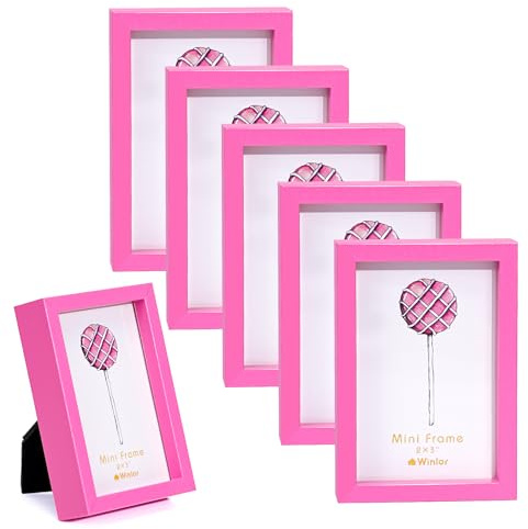 Winlor Mini Fotorahmen 2x3 6er Pack, Magnetischer Bilderrahmen für Kühlschrank & Schreibtisch Deko, Kleine Bilderrahmen für Instax Mini Fotos, Geldbörsenfotos & Kinderzimmer, Rose
