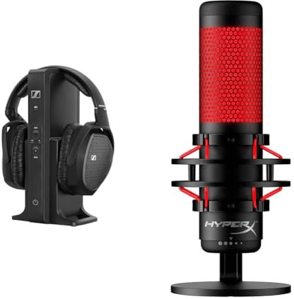 Sennheiser RS 175 Digitaler drahtloser Over-Ear-Kopfhörer & HyperX QuadCast – Standalone USB Mikrofon mit umfangreichen Funktionen für Streamer Gamer