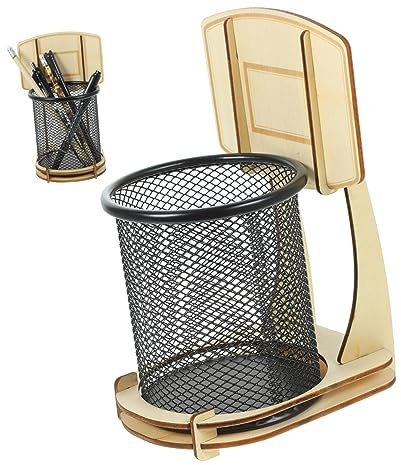 NUOBESTY Basketball Stand Pen Holder Basketball Cups Mini Rubbish Bedside Rubbish Bin Desk Office Vanity Waste Bin Tabletop Pen Holder Flatware Cosmetic Brush Student Wooden Stationery Rack
