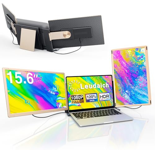 Leudaich 15.6'' Screen Extender Portable Laptop, 1080P DIY Portable Laptop Monitor Extender with 360° Rotation, Plug&Play Detachable Triple Monitor Laptops, Compatible with Mac,Wins, Android, Dex