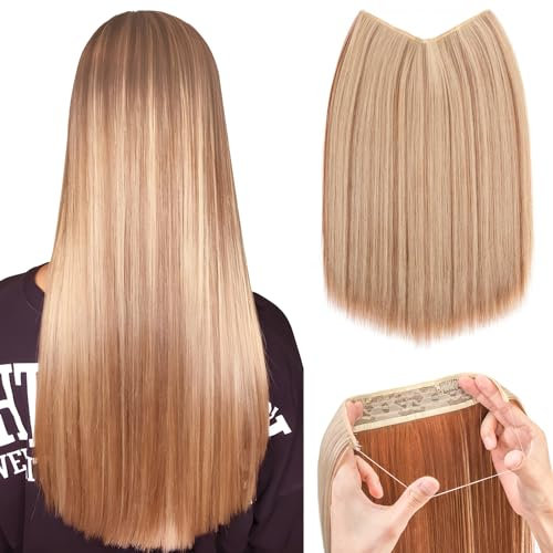 Silk-co Haarverlängerung mit Gummiband, Glatte Extensions mit Draht und Clips, Einstellbar Secrets Haarteil Synthetik Haar Extensions für Frauen 50cm Hellbraun mix Blond