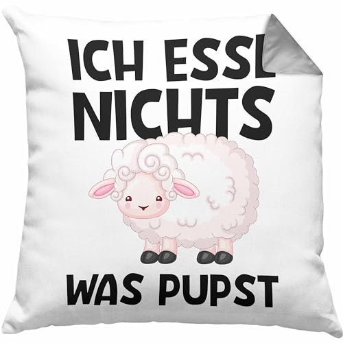 Trendation Veganer Kissen mit Füllung 40x40 Geschenk Ich Esse Nichts was Pupst Tierschutz Schaf Edition (Grau)