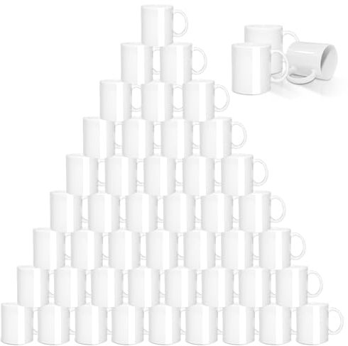 SUBLOVER Juego de 48 tazas blancas de cerámica para sublimación de 11 onzas para café y té