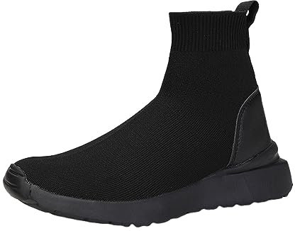 Botines vintage por encima de la rodilla Botas de piel para mujer con cordones voladores, tejidos, zapatos planos, calcetines sueltos, zapatos ligeros para mujer, zapatos sueltos, botas de lluvia