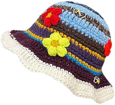 YAMEIZE Handmade Crochet Gestrickter Eimer Hut - für Damen Mützen Häkelmütze Stilvolle Blumen Knitted Eimer Hut Sonne Beanies Strand Reisen Outdoor
