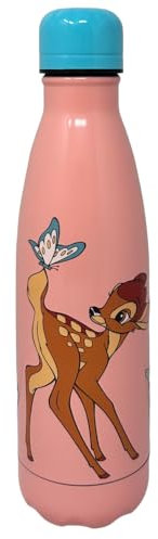 CARTOON Thermoflasche aus Edelstahl mit abschraubbarem Deckel, Thermoflasche aus Edelstahl für Kinder, Jungen, 500 ml (Bambi, Türkis)