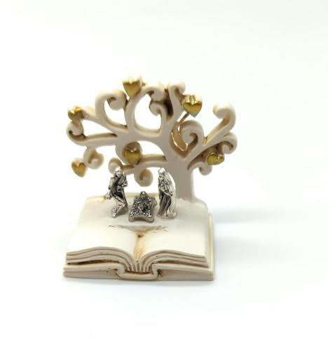 OVUNQUE PROTEGGIMI Presepe in Resina, Mini Presepe con Sacra Famiglia in Metallo, Addobbi Natalizi Religiosi, Idea Regalo Natale Made in Italy (Albero della Vita, 5 x 4 cm)