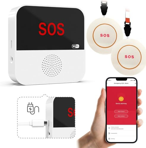VOCA Smart WiFi Wireless Notfall SOS Taste, Ruftaste, Paniktaste, Notfallalarm für ältere Menschen, Senioren, Patienten und Behinderte | 2.4G WiFi (SP103)