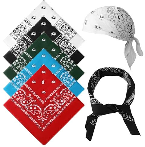 patinadrift 5 Stück Bandana Kopftuch Damen Herren - Paisley Halstuch Dreieckstuch mit 5 Farben, Atmungsaktives Sommer Tuch für Haarschmuck & Outdoor (54x54 cm)
