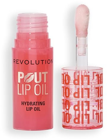 Revolution, Pout Lip Oil, Nourishing Tinted Lip Oil, High Shine, Non-Sticky Finish, Vegan & Cruelty-Free, Juicy Peach, 4ml