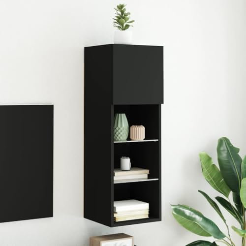 Iiaky TV-Schrank mit LED-Leuchten Fernsehschrank TV Cabinet TV Sideboard Wohnzimmer Fernseh Sideboard TV Schrank Schwarz 30,5x30x90 cm