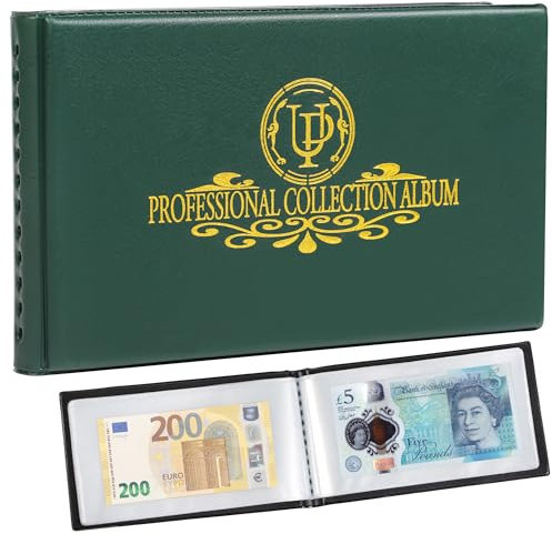 40-Taschen-Sammelalbum für Banknoten und Währungen – 20 Blatt transparente Dollarscheinhalter, Buch zur weltweiten Geldaufbewahrung, Sammelzubehör AN04GR