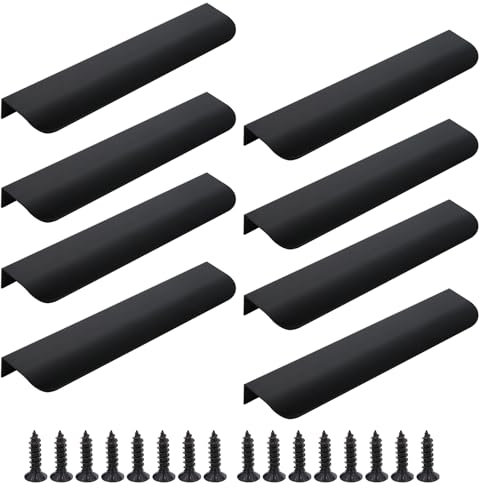 TaboSI 8 Stück 150mm Versteckte Schrankgriffe Schwarz Versteckter Türgriff Aluminium Schubladengriff mit Schrauben für Schranktüren Schubladengriffe Möbel Küche Türgriffe