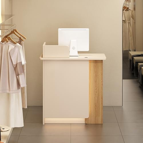 Moderne kleine Empfangstheke aus Holz mit abschließbarer Schublade für Kasse, idealer Verkaufstheke für Convenience Store und Bekleidungsgeschäft