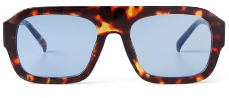 Laurinny Trendy Quadratische Sonnenbrille für Frauen Retro 70er Piloten Sonnenbrille for Damen Herren Klassische Pilotenbrille(Schildpattrahmen/blaue Gläser)