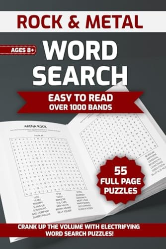 Rock & Metal Word Search Puzzle Book: Crank up the volume with electrifying brain-teasing challenges! Easy-to-Read games about your favorite bands in 55 music genres | 6x9 inches | 110 pages