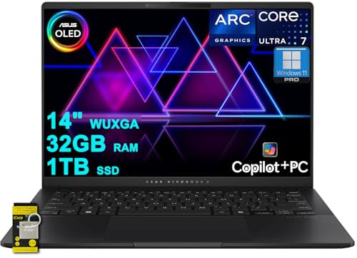 ASUS Vivobook S 14 Laptop Per Designer Creator Business Professional 14 WUXGA OLED (100% DCI-P3, 400nits) Intel 8-core Ultra 7 258V (>Ultra 9 185H) 32GB DDR5 1TB SSD Win11Pro ICP Hub w/AI Copilot+PC